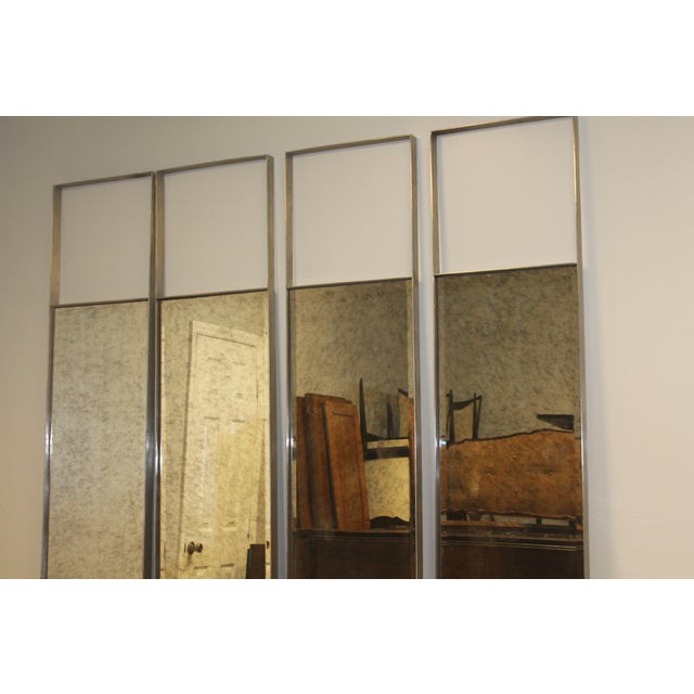 Silver 96" French Art Deco Style Monumental Smoked Glass Floor Mirrors Set of 4 For Sale - Image 8 of 8