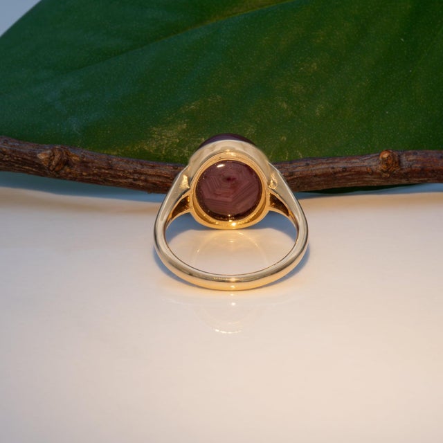 Red 12.5Ct Star Ruby Cabochon Ring With Earth-Mined Diamond Accents: Solid 14k Gold, Size 6.75 For Sale - Image 8 of 9