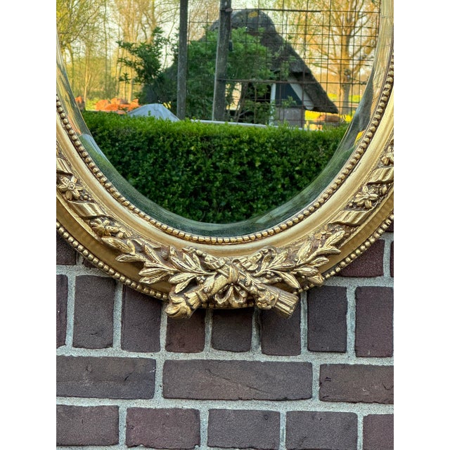 1960 French Louis XVI Gold Beech Oval Wall Mirror 1pc For Sale - Image 11 of 18
