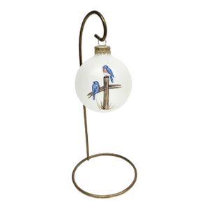 Hand Blown Artisan Painted Bluebird Bulb With Brass Stand Signed