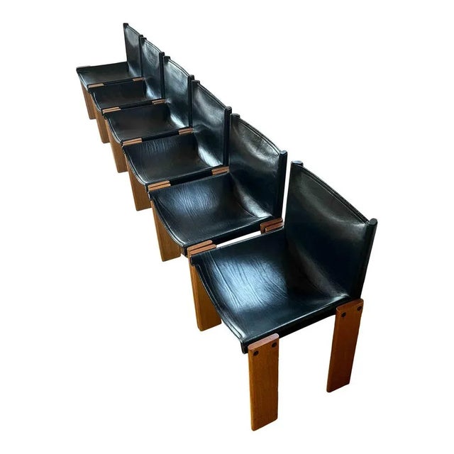 Wood Monk Dining Chairs and Table in Black Leather and Beech by Tobia & Afra Scarpa for Molteni, 1973, Set of 7 For Sale - Image 7 of 18