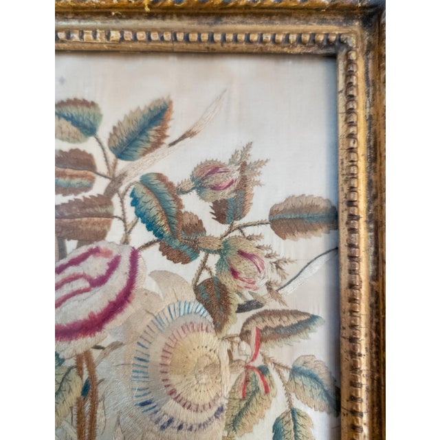 Antique White 18th or 19th English Silk Stumpwork Embroidery of Floral Bouquet, Georgian For Sale - Image 8 of 11