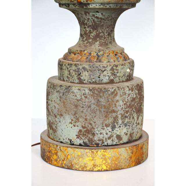 Metal Large Vintage Neoclassical Tuscan Verdigris and Gold Patina Plaster Table Lamp For Sale - Image 7 of 8