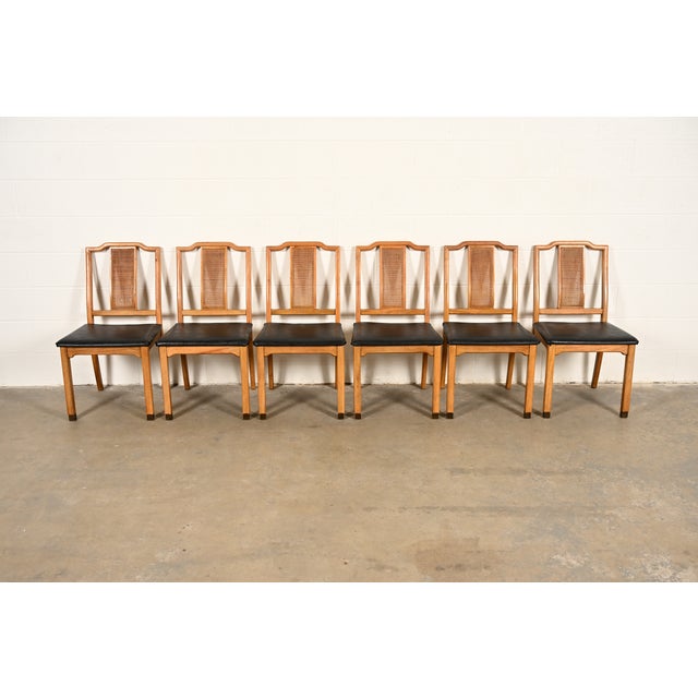 A gorgeous set of six Mid-Century Modern Hollywood Regency Chinoiserie dining chairs In the manner of Henredon USA, Circa...