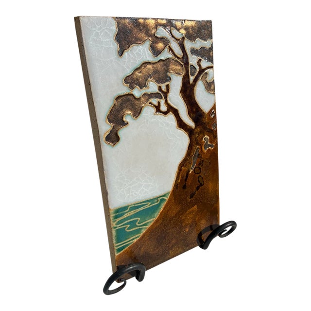 1990s Arts & Crafts Mission Style Studio Ceramic Tile – Coastal Cypress Tree Styled After Motawi For Sale