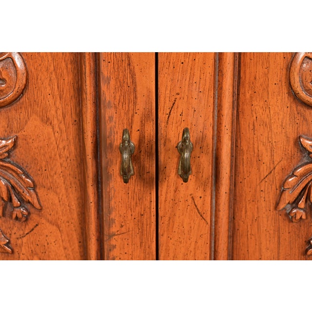 Wood Henredon French Regency Louis XVI Carved Walnut Sideboard Credenza or Bar Cabinet, Circa 1960s For Sale - Image 7 of 15