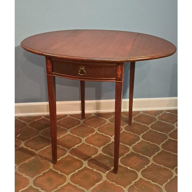 Mid 20th Century Pair of Hickory Chair Style Drop Leaf Side Tables With Fan Inlay and Brass Pulls For Sale - Image 9 of 12
