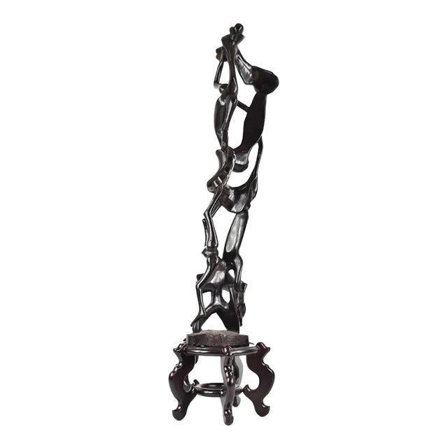 Early 20th Century Makonde Shetani Wood Carving on Custom Base Tanzania For Sale