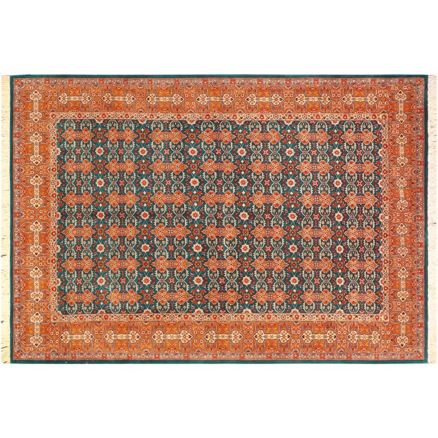 Orange Shabby Chic 1990's Pak-Persian Teal/Orange Wool Rug - 6'3'' X 9'3'' For Sale - Image 8 of 9