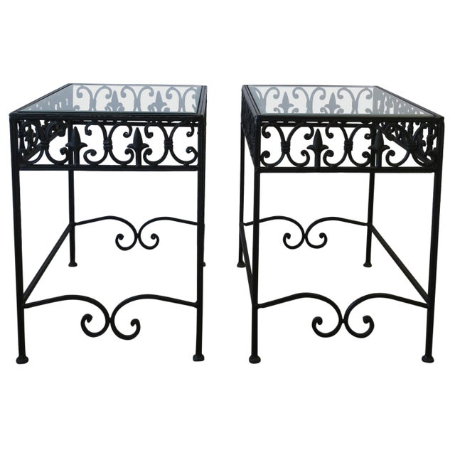 Black Metal and Glass Outdoor Patio End Tables a Pair Chairish