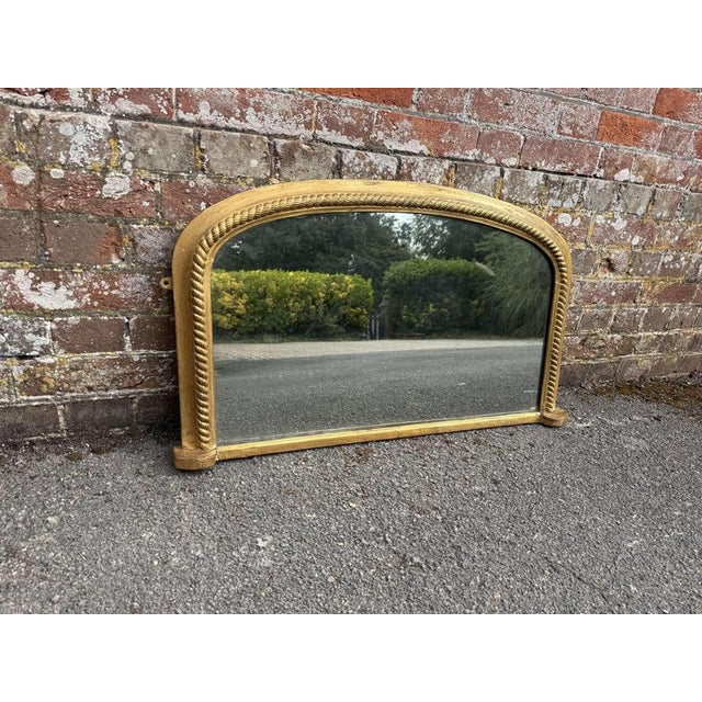 Glass Antique English Arched Top Gilt Ribbed Overmantle Mirror, 1800s For Sale - Image 7 of 7