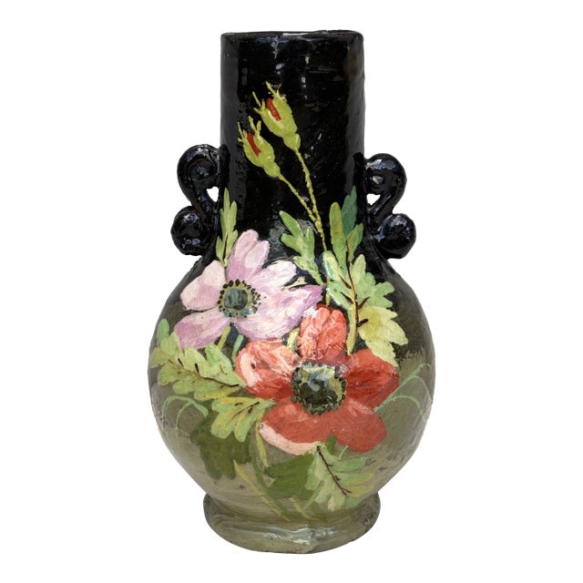 19th Century French Flowers Majolica Vase Theodore Lefront For Sale