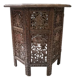 Bohemian Eastern Anglo-Indian Hand Carved Wooden Octagonal Side Table, 1900s