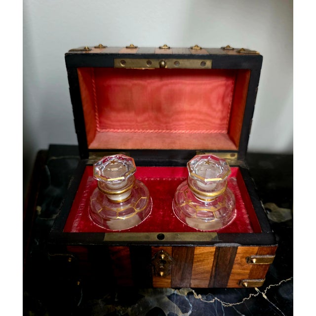 Victorian Dome-Top Perfume Casket. The exterior is crafted from highly figured burr walnut wood (or a similar rich burl...
