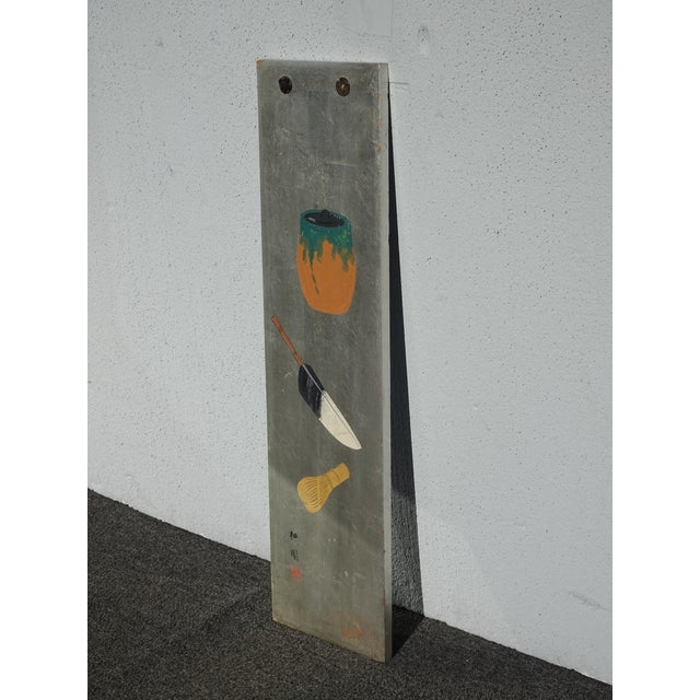 1970s 24" Tall Vintage Oriental Asian Silver Gilt Wall Picture and Signed For Sale - Image 5 of 16