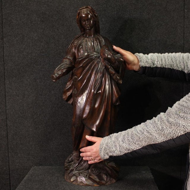 French wooden sculpture from the mid-19th century. Work carved in pear wood (dark mahogany-coloured patination) depicting...