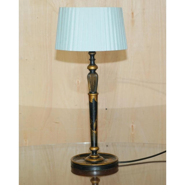 Chinese Chinoiserie Black Lacquer Table Lamp, 1920s For Sale - Image 13 of 16