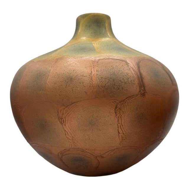 1970s Art Nouveau Weller Style Iridescent Amber & Gold Raku Fired Vase, Pair For Sale - Image 12 of 14