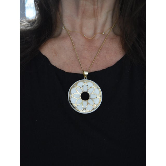 Large Medallion 14k White Chalcedony Pendant For Sale - Image 13 of 14