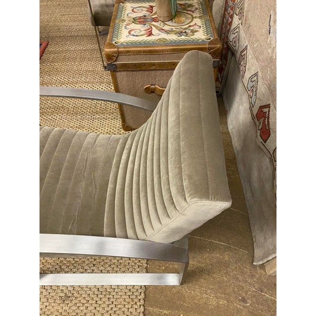 2010s Lounge Chair Velvet Channel Tufting For Sale - Image 5 of 13