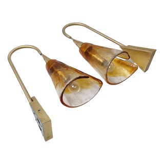 Wall Lamps in Clear Orange Glass and Gold-Plated Brass by La Murrina, 1980s, Set of 2 For Sale