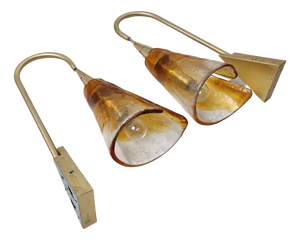 Wall Lamps in Clear Orange Glass and Gold-Plated Brass by La Murrina, 1980s, Set of 2