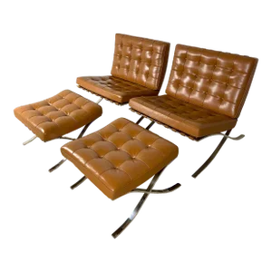 Mid 20th Century Vintage Knoll Barcelona Chairs and Ottomans - 2 Sets