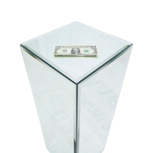 C1970s 12x12 Square 36" High Cube Shape Beveled Mirror Pedestal Table Stand For Sale - Image 9 of 9