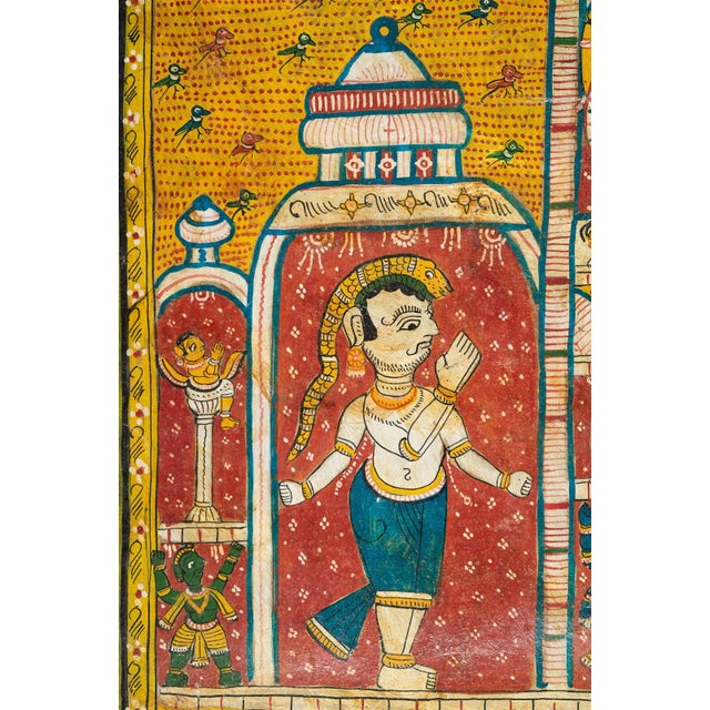 Indian 19thC Jain Painting India Orissa Indian Natural Pigments Oil on Canvas Antique Polychrome For Sale - Image 3 of 12
