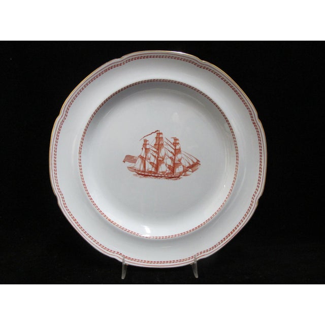 Spode Spode Copeland England Red Trade Winds Ship Turk 10 1/4" Dinner Plate Set of 4 For Sale - Image 4 of 5