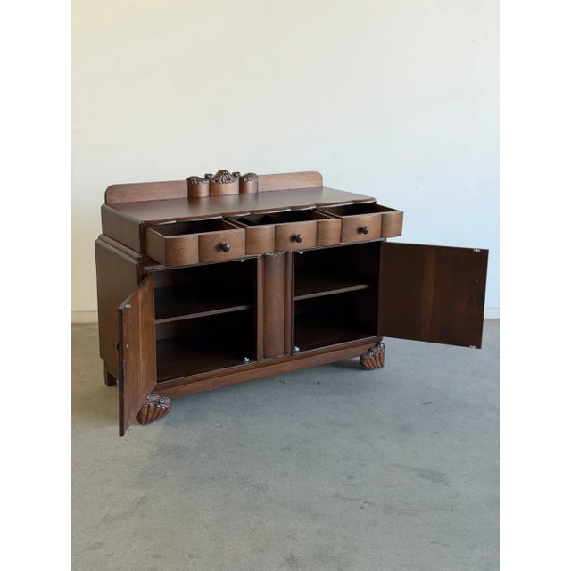 Vintage Carved Oak Server Buffet For Sale - Image 4 of 16