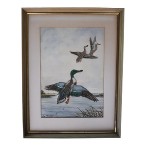 Mid 20th Century Three Ducks in Flight Over Marsh Ex- c.z. Guest Estate