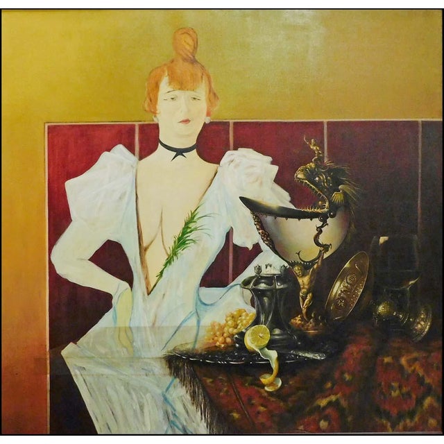 "Gift from the Past to La Goulue" by Fazly Original Oil on Canvas Hand signed by the artist Image Size: 47" x 47" Framed...