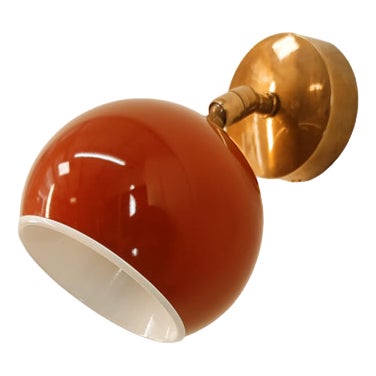 Adjustable Wall Light with Red-Colored Metal Dome For Sale