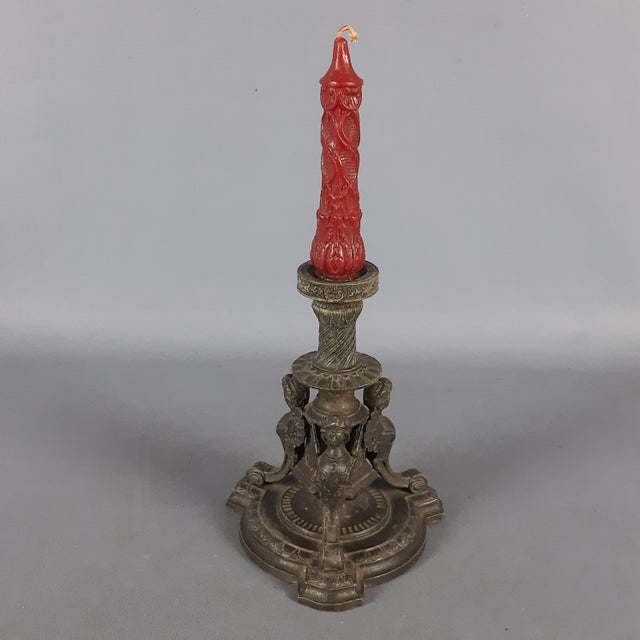 Antique Empire Style Burnished Antimony Candlestick, 1890s For Sale - Image 5 of 13