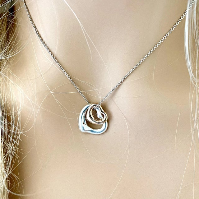 1990s Tiffany Co. Double Open Heart Necklace 0.50 Inch Rose