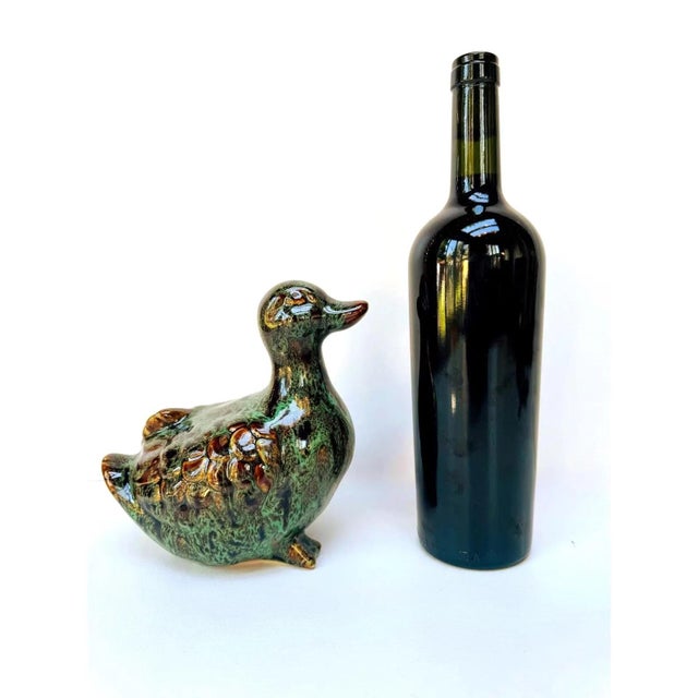 Vintage Drip Glaze Ceramic Duck Figurine, Mottled Green Art Pottery For Sale - Image 10 of 11