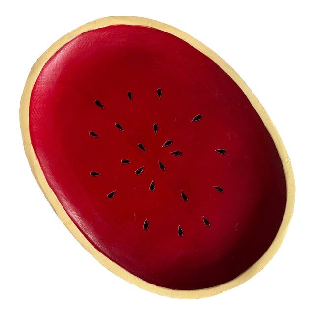 Vintage Handpainted Wood Watermelon Platter For Sale