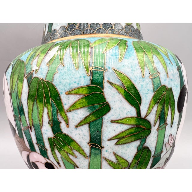 Metal 20th Century Chinese Cloisonné Panda & Bamboo Urn Vase – Chinoiserie / Asian For Sale - Image 7 of 16