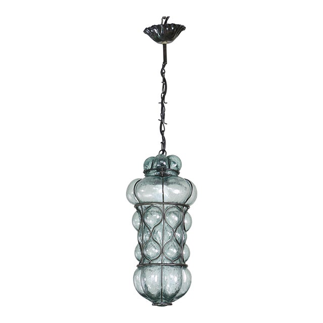 Rare Blu Acuqamarin Vintage Venetian Lantern, Murano Glass, 1970s For Sale