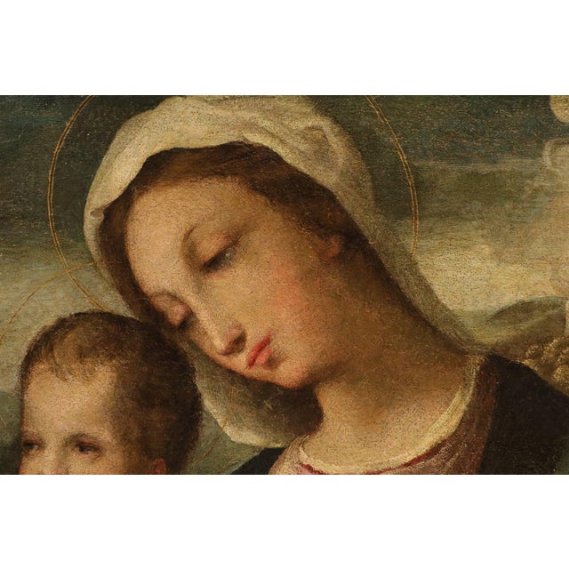 Follower of Domenico Beccafumi, Madonna and Child with the Infant Saint John the Baptist, 1600, Oil Painting on Canvas For Sale - Image 10 of 12