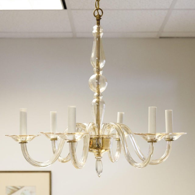 Champagne Colored Six-Light Murano Chandelier For Sale - Image 10 of 13