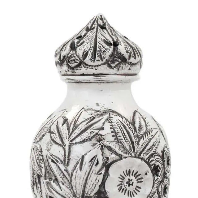 Sterling Silver Repousse Salt Shakers - A Pair For Sale - Image 4 of 8
