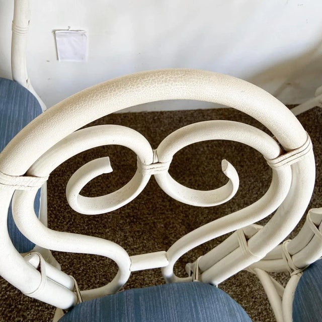 Boho Chic White Sculpted Bamboo Rattan Dining Chairs - Set of 4 For Sale - Image 10 of 11