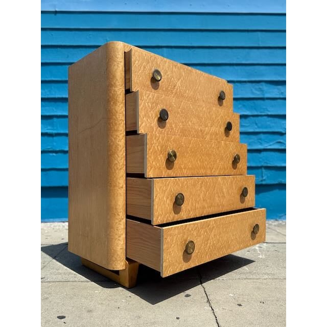1940's Bird's Eye Maple Tall Dresser For Sale - Image 4 of 16
