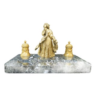 Vintage Gilt Bronze and Marble Inkwell - Set of 3 For Sale