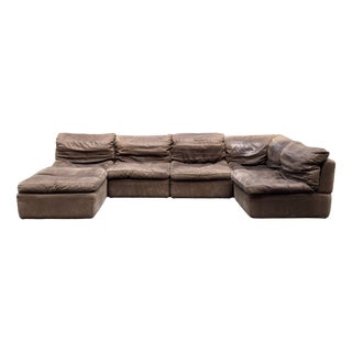 Vintage Brown Leather Sofa from Rolf Benz, 1970s, Set of 6 For Sale