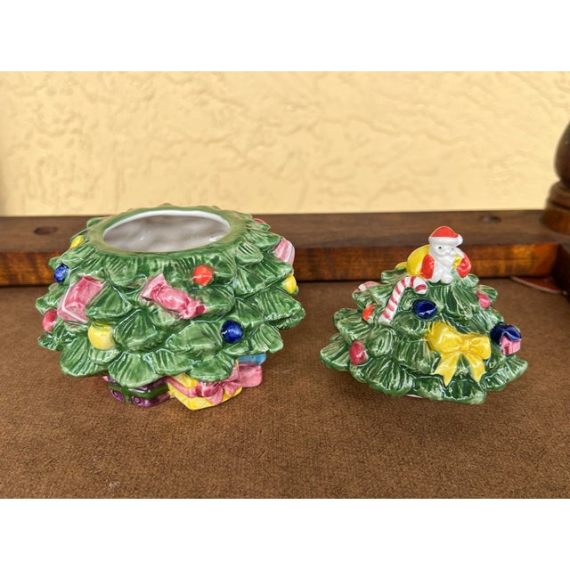 Green Vintage Ceramic Christmas Tree Box / Candy Dish For Sale - Image 8 of 10