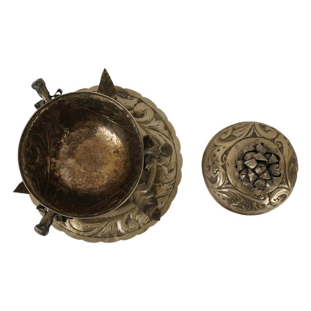 Indian Lidded Footed Silver Alloy Censer W Stand For Sale - Image 4 of 7