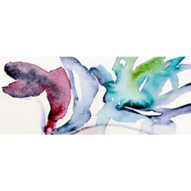 Contemporary "With Me", Original Watercolor on Paper, by Joe Ginsberg. Ivory, Shades of Dusty Turquoise, Grey Lavender, Green, Puce, Sienna, Rose and Indigo. For Sale - Image 3 of 5